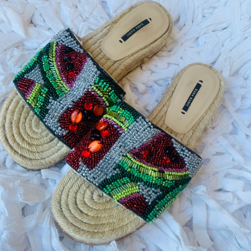 Zara beaded espadrilles watermelon